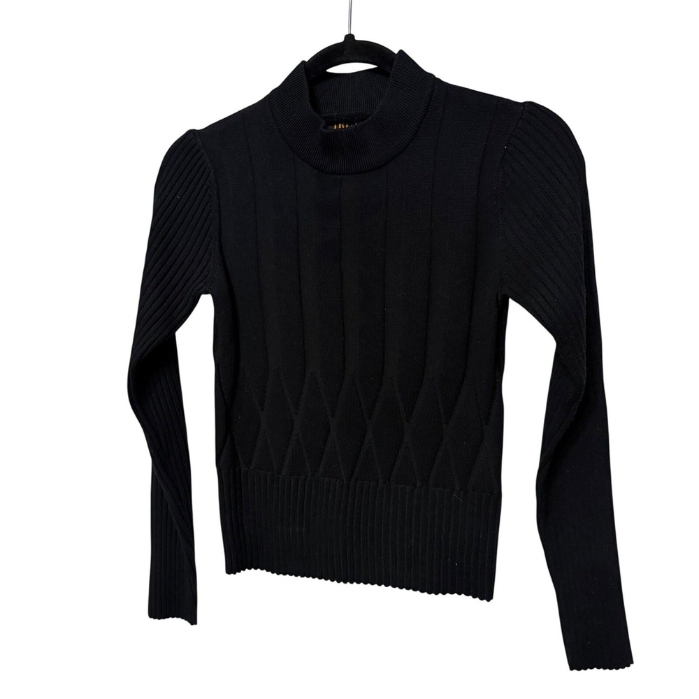 Truth by Republic Womens Black Mock Neck Diamond Textured Ribbed Sweater S